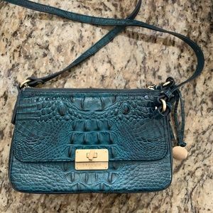 Classic Brahmin Crossbody with removable/adjustable strap. Teal green leather.
